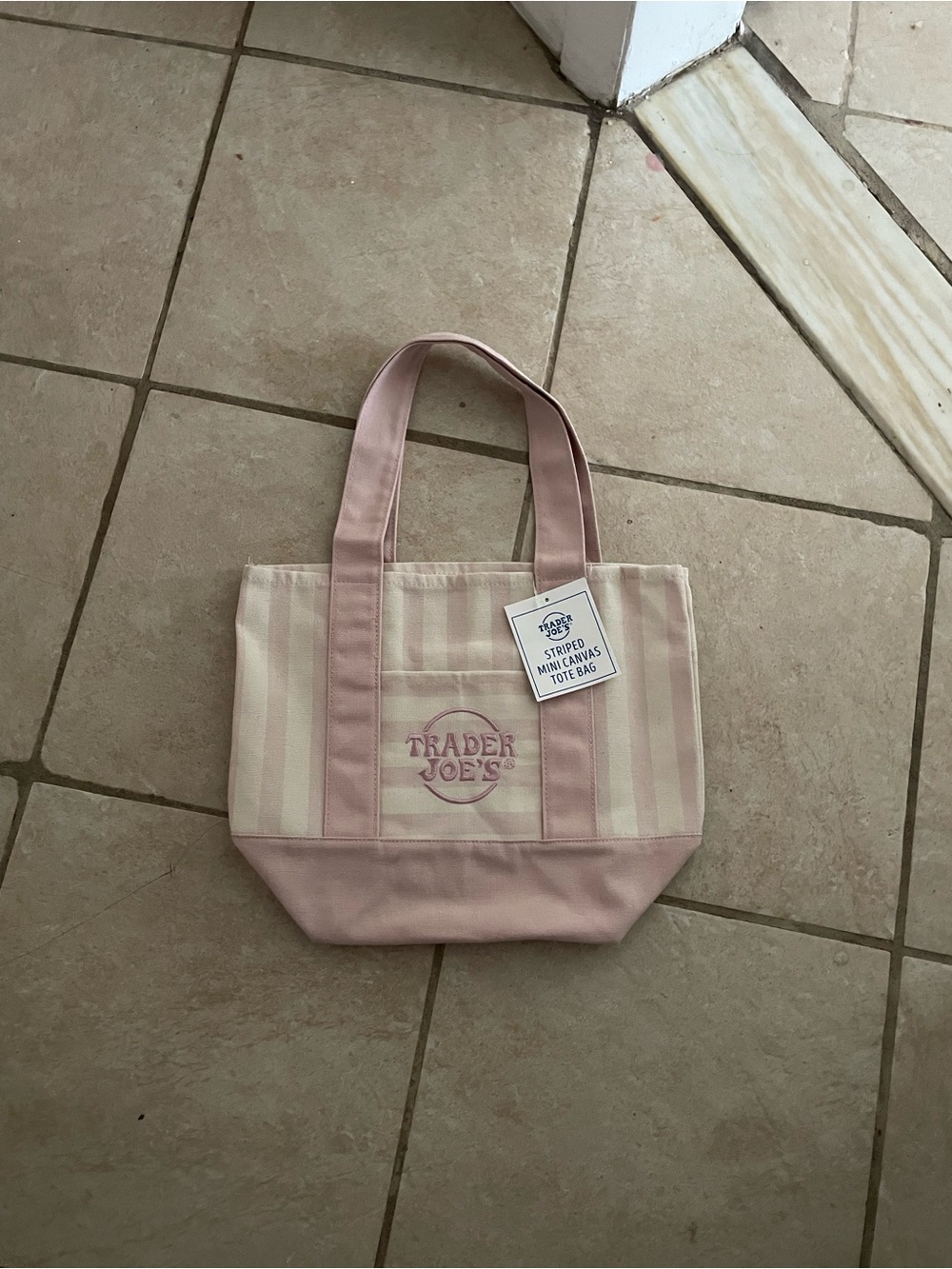 Trader Joe’s pink striped canvas bag